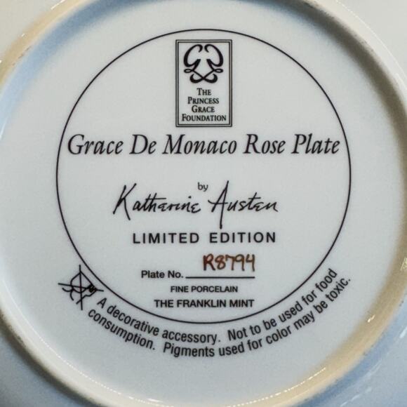 Vintage Franklin Mint Grace De’ Monaco Rose Plate, Limited Edition # R8794 - Picture 5 of 6